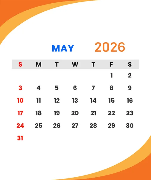 May 2026 Calendar Template with Dynamic Orange Wave Abstract Header and Minimalist Professional Layout