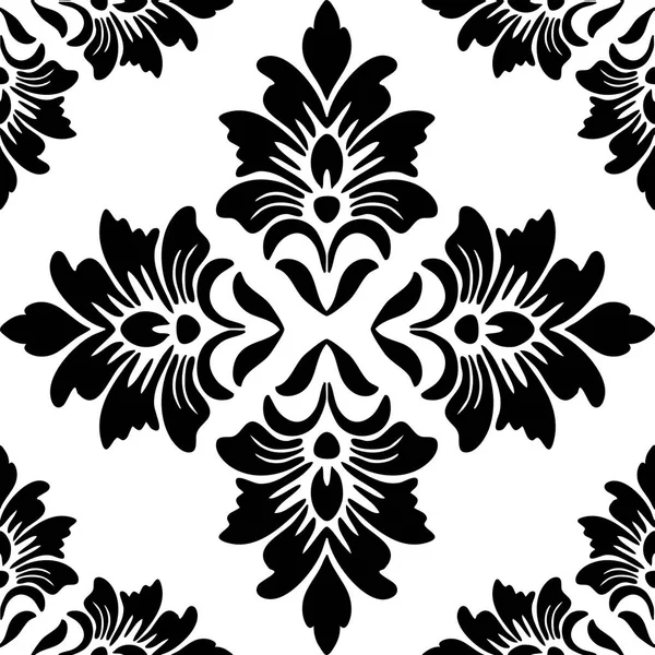 Simetrik çiçek motifi içeren kusursuz, modern siyah-beyaz kumaş deseni, döşeme arkaplanı, kumaş baskısı, ambalaj tasarımı ve çağdaş iç mimari için mükemmel..