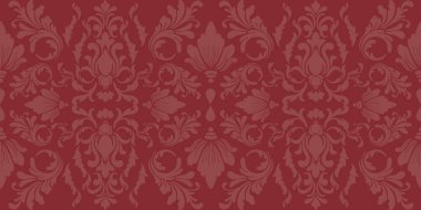 Zarif kırmızı damaskesiz desenli kenar. Lüks ambalajlar, zarif duvar kağıtları, tekstil tasarımları ve kaliteli markalar için mükemmel. Premium dekor için klasik barok biçimi.