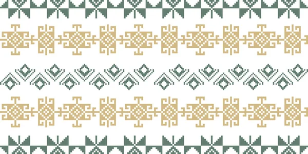 Yeşil ve altın renkli geometrik motifli etnik kabile pikselleri. Tekstil modelleri, halk tarzı markalaşma, kırtasiye sınırları ve dijital yapıştırma kitabı geçmişi için ideal.