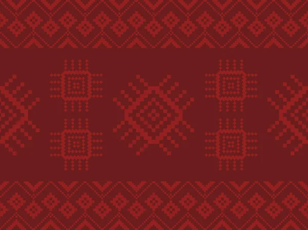 Etnik geometrik motiflerle kırmızı monokromatik kabile çapraz dikişleri. Etnik tekstil kullanımı, şenlikli kış arkaplanları, kırsal markalar ve geleneksel halk tarzı dijital el sanatları.