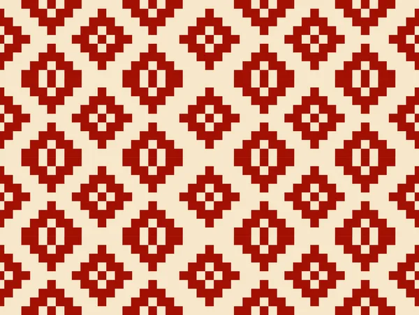 Kırmızı elmas geometrik pikseller. Moda kıyafetleri, halılar ve canlı geleneksel duvar kâğıtları için kusursuz desenler..