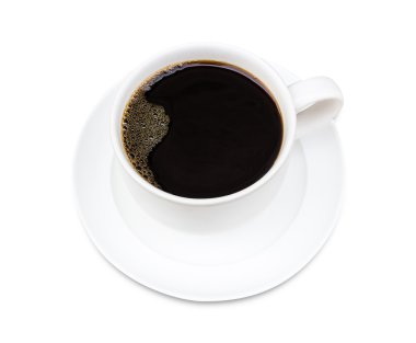Beyaz arka planda kahve fincanı ve çay tabağı..