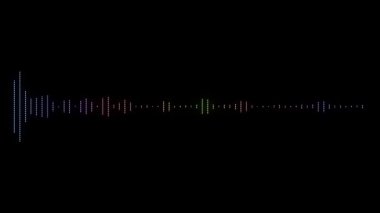 4k Sound dalgası dijital hatları siyah arkaplan üzerinde animasyon, müzik eşitleyici, ses dalgaları veya ses frekansı satırlarda, dijital oyuncu dalga formu, ses teknolojisi veya akort çubuğu için hud, kayıt sinyali.