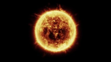 Güneş Güneş atmosferi siyah arkaplanda izole edilmiştir. 3B Hazırlama 4k