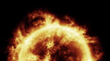 Güneş Güneş atmosferi siyah arkaplanda izole edilmiştir. 3B Hazırlama 4k