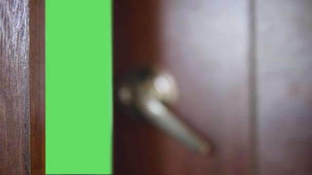 Open Wooden Door Green Screen — Stock Video