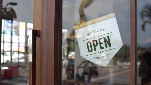 Vintage Style Coffee Shop Opening Sign Day — Stock Video