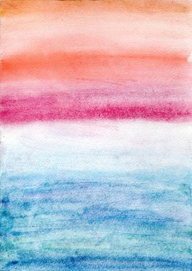 Gradyan etki yaratmak için suluboya yıkama ve yatay çizgiler kullanılarak oluşturulmuş soyut bir resim. Fırça darbelerinin karakteristik yumuşaklığı, şeffaflığı ve suluboya tanecikliği vardır..