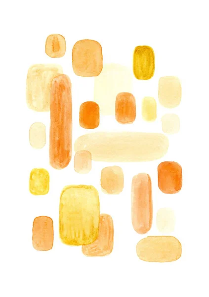 Beyaz bir zemin üzerinde özgürce düzenlenmiş sayısız şekilden oluşan minimalist soyut bir görüntü. Tasarım, yumuşak, yuvarlak köşeli dikdörtgenler ve ovalardan oluşuyor. Şekiller boyut olarak değişir..