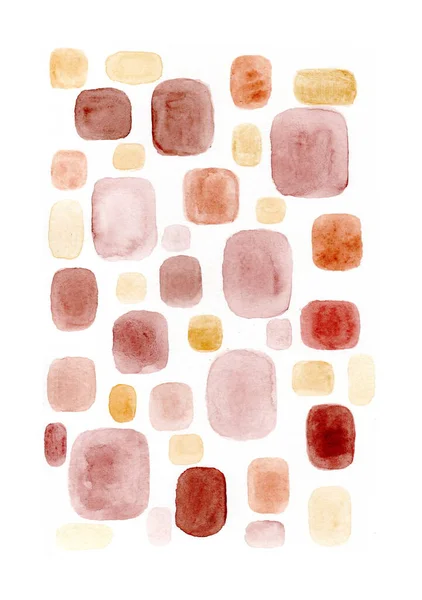 Temiz beyaz bir zemin üzerinde özgürce düzenlenmiş şekillerden oluşan minimalist bir soyut resim, yumuşak, yuvarlak köşeli sayısız dikdörtgen ve kare içerir..