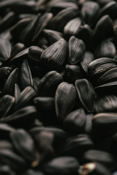 Many black sunflower seeds background close up — Stock Photo, Image
