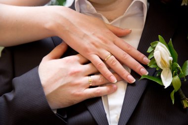 Gelin ve damat elleri yüzüklü