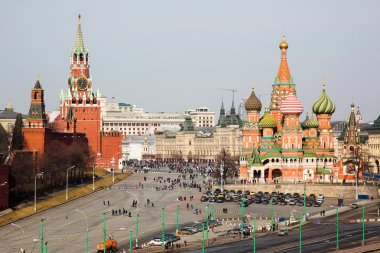 Kremlin'e ve Aziz Basil Katedrali. Kızıl Meydan, Moskova, Rusya Federasyonu