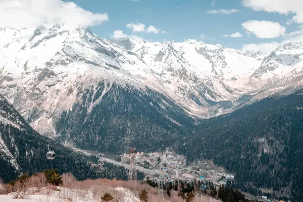 Vista Del Valle Montaña Resort Invierno Cáucaso Norte —  Fotos de Stock