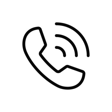 Bir telefon ahizesinin minimalist siyah simgesi, basit çizgi sanat biçimi, beyaz arkaplan, düz vektör