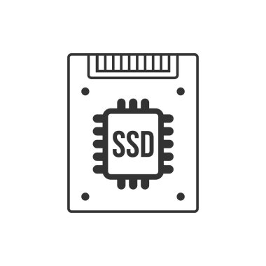 Gri arkaplanda izole edilmiş basit ince çizgi biçiminde SSD simgesi. Web sitenizin tasarımı için katı hal sürücü sembolü, evet, uygulama veya logo. Çizgiler genişletilmemiş, düzenlenebilir felç. Vektör illüstrasyonu E10.