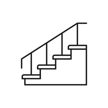 Korkuluklu merdiven, doğrusal stil simgesi. Tırabzanlı merdiven. Düzenlenebilir vuruş genişliği.