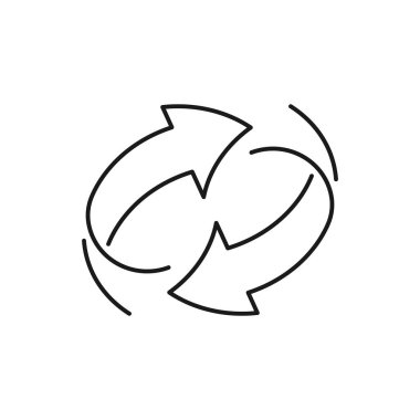 iki ok döndürme simgesi, geri dönüşüm yuvarlağı, daire tazeleme veya yeniden başlatma, beyaz arkaplanda ince çizgi sembolü - düzenlenebilir vuruş vektörü çizimi