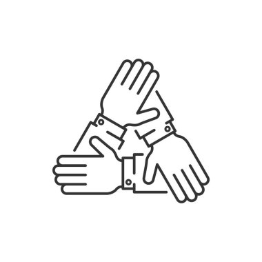 üç el birbirini desteklemek, takım çalışması kavramı, simge vektör