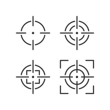Hedef hedef simgeleri ayarlandı. Keskin nişancı hedef nişan alma ikon koleksiyonu. Siyah hedef simgesi ayarlandı. Bir dizi siyah görüş simgesi. Crosshair, silah görüş vektör simgeleri.