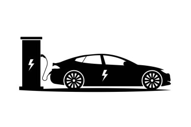Elektrikli Araç Şarj İstasyonu vektörü Siluet - Elektrikli Araç Şarj Silueti