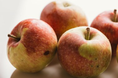 ışık beyaz zemin üzerine taze kırmızı elmalar