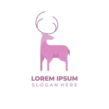 Vektör geyik logosu, modern tarz, pembe renk.