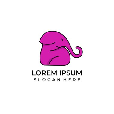 Şirin oturan fil logosu pembe, fil vektörü, oturan fil simgesi