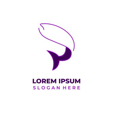 Vektör balık logosu, şekil ve bordo rengi ile birleştirilmiş çizgi sanatı.