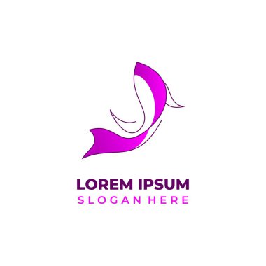 Vektör balık logosu, şekil ve morla harmanlanmış çizgi sanatı.