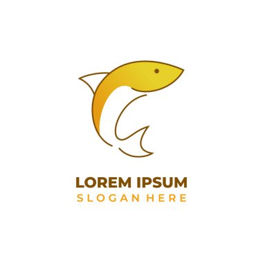 Vektör balık logosu, çizgi sanat tarzı şekillerle birleştirilmiş, sarı renk.