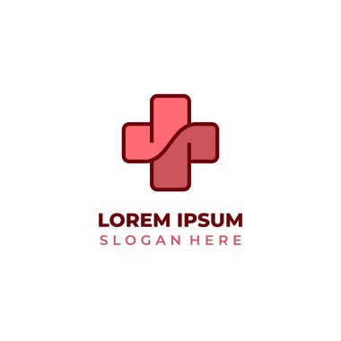 Vektör sağlık logosu, lineart kombinasyon tarzı koyu kırmızı ve pembe. Artı sembol hekimliği simgesi