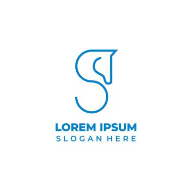 Vektör at kafası logosu, çizgi sanatı tarzı at sembolü, S harfini oluşturuyor.