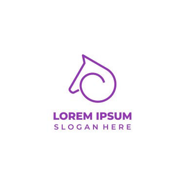 Vektör at kafası logosu, çizgi sanatı tarzı at sembolü, mor renk.