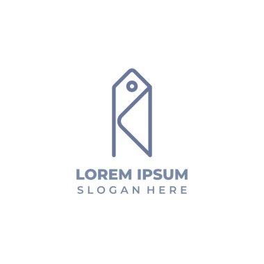 Başlangıçta K dükkanı logo vektörü, K harfi ile fiyat etiketi sembolü, çizgi sanatı biçimi