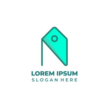 Başlangıç N dükkan vektör logosu, harf N bileşimi fiyat etiketi sembolü, çizgi sanatı biçimi ve nane rengi