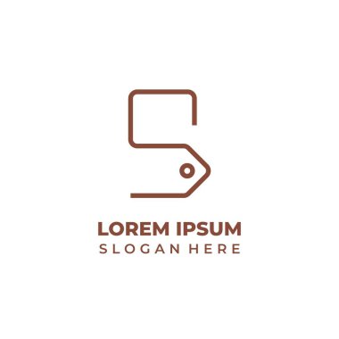 S dükkanı logo vektörü, S harfi, altında fiyat etiketi sembolü olan S harfi, çizgi biçimi.