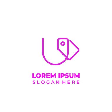 İlk U alışveriş merkezi logo vektörü, büyük harf U bileşimi fiyat etiketi sembolü, çizgi sanatı tarzı