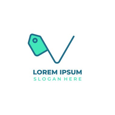 V vitesi vektör logosu, V harfi ve dışarıda fiyat etiketi sembolü, çizgi ve biçim biçimi.