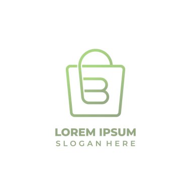 Dükkan logosu ilk harf B vektörü, çizgi stili, kombinasyon alışveriş çantası sembolü ve içinde B harfi var.