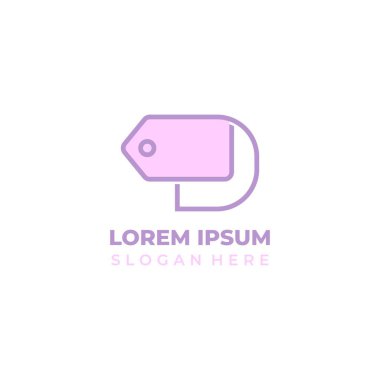 Dükkan logosu ilk harf D vektörü, çizgi ve şekil biçimi, D harfi ve fiyat etiketi birleşimi.