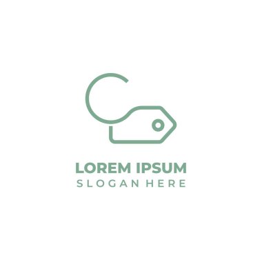 Dükkan logosu ilk harf C vektörü, çizgi sanatı stili, üzerinde C harfi olan fiyat sembolü kombinasyonu.