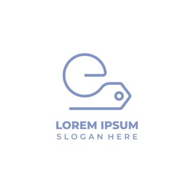 Dükkan logosu ilk harf E vektörü, çizgi sanatı stili, fiyat sembolü kombinasyonu E harfi.