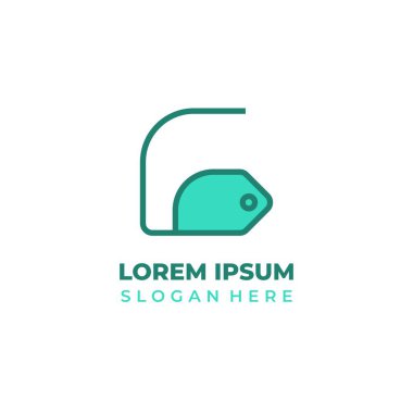 Dükkan logosu ilk harf G vektörü, çizgi sanatı ve şekil şekli, büyük G sembolü fiyat etiketi, nane rengi ile birleştirilmiş.