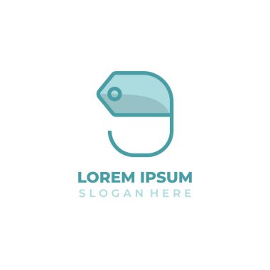 Dükkan logosu ilk harf G vektörü, çizgi sanatı ve şekil şekli, G harfi ve basit fiyat etiketi ile birleştirilmiş.