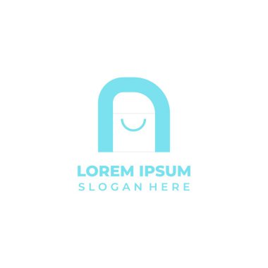 N harfi dükkan vektör logosu, ilk harf N ile birleştirilmiş negatif uzay alışveriş torbası sembolü.