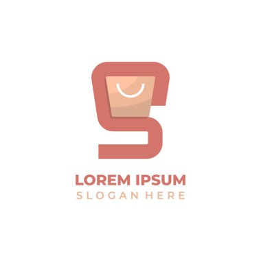 S harfi dükkan logosu vektörü, S harfi ilk sembol kombinasyonu alışveriş çantası ile.