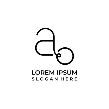 AO harfi monogram logosu bağlandı, harf A logosu O harfi ile birleştirildi, çizgi sanat logosu tarzı.