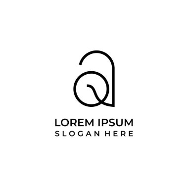 El-Kaide harfli monogram logosu, Q harfiyle birleştirilmiş bir harf logosu, çizgi sanat logosu.